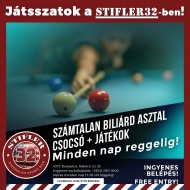 Budapesti biliárd program a  Stifler32-ben, minőségi asztalok ingyenes foglalással Budapesten