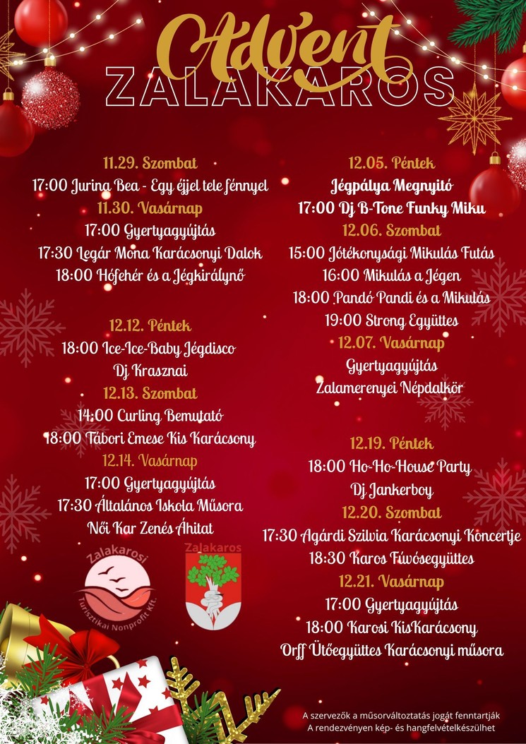 Karácsony Zalakaros 2025. Ünnepi programok