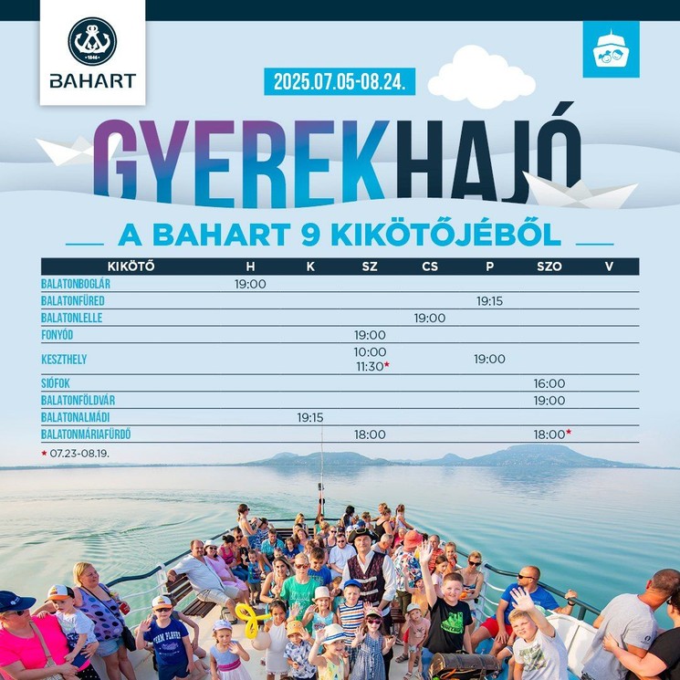 Gyermekprogram Keszthely 2025. Gyerekhajó a Balatonon