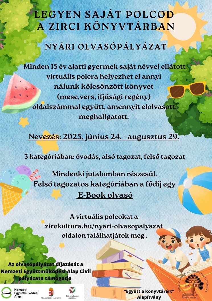 Olvasópályázat Zircen, a Békefi Antal Városi Könyvtárban 2025