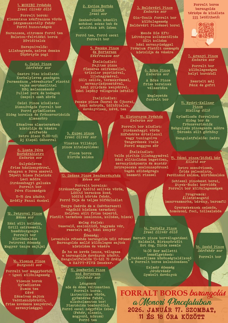 Forralt boros barangolások Monor 2026. Nyitott pincék a Monori Pincefaluban