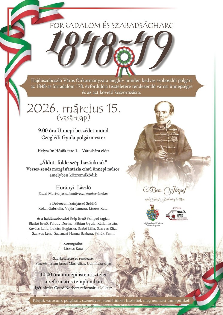 2026. Március 15. Hajdúszoboszló - Városi ünnepség és koszorúzás