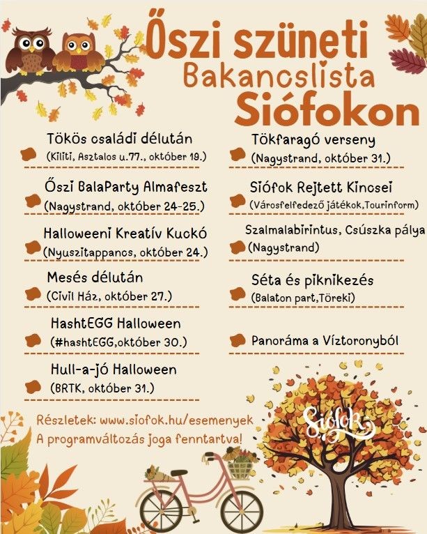Őszi szünet Siófok 2025. Családi- és gyerekprogramok
