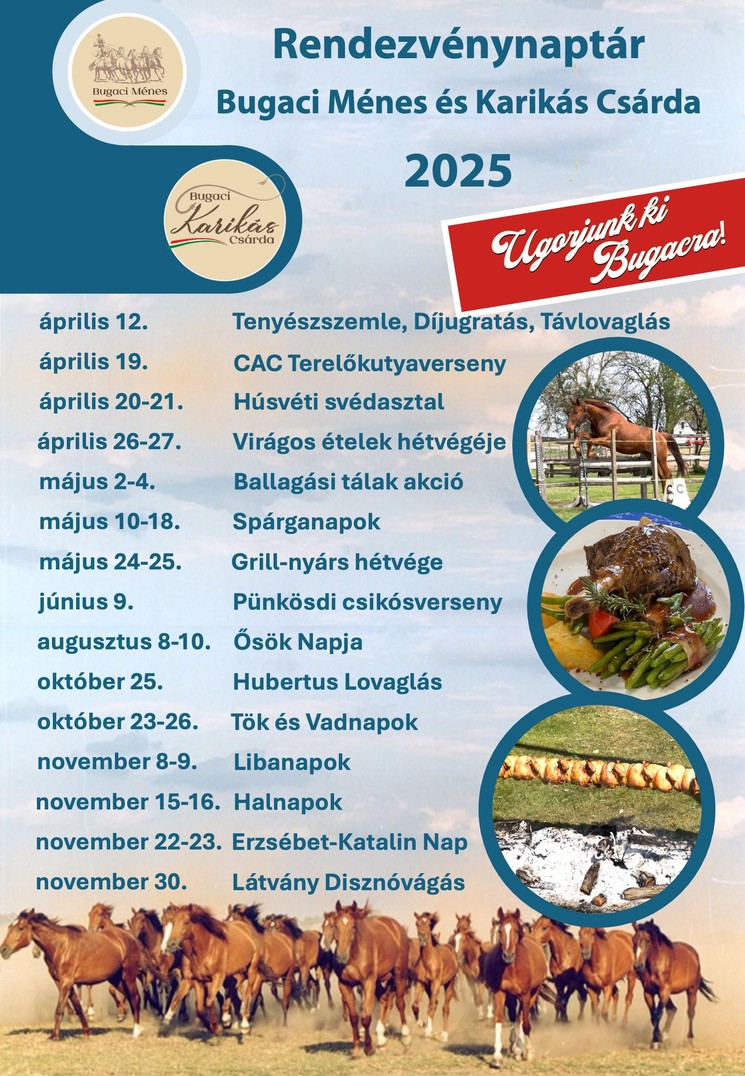 Bugaci programok 2025. Események, rendezvények
