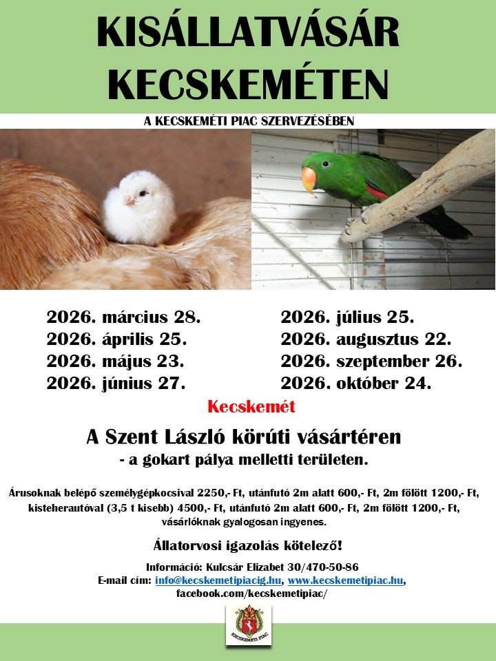 Kisállatvásár Kecskemét 2026. Színes vásári forgatag 