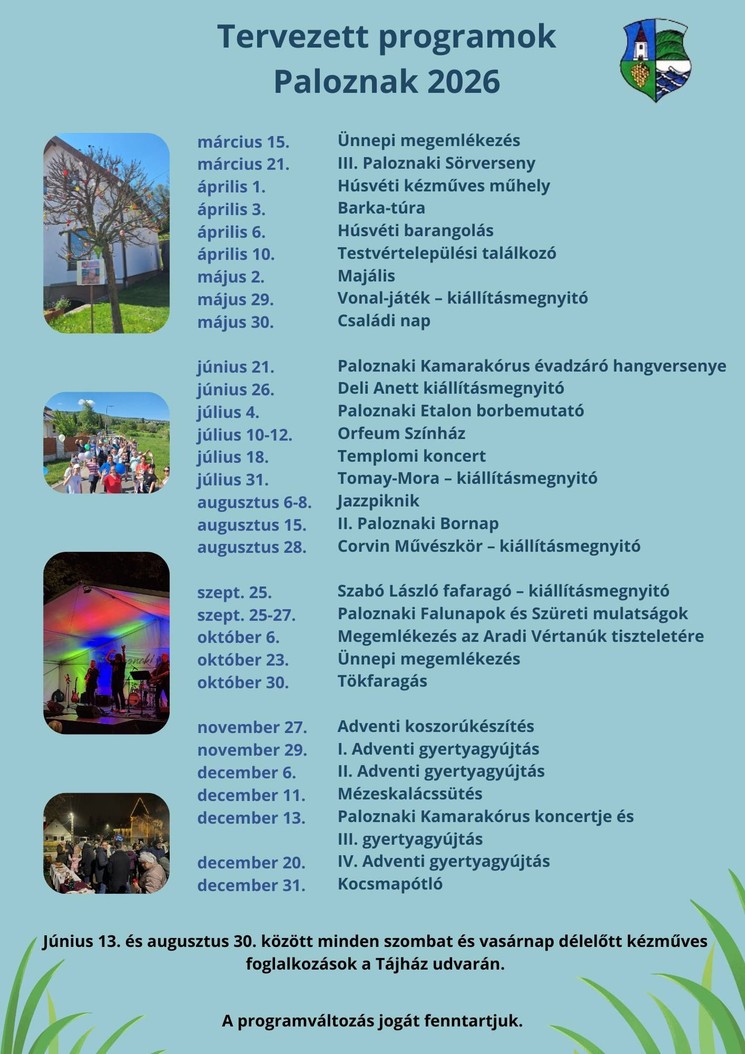 Paloznaki programok 2026 - Rendezvények, események