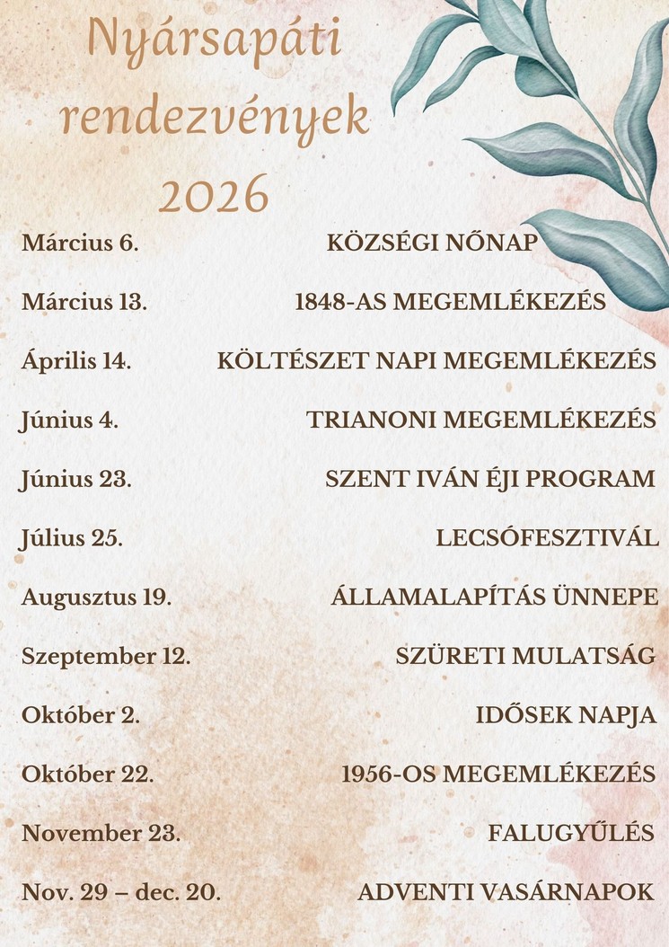 Nyársapáti programok 2026 - Események és rendezvények