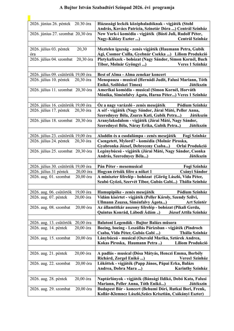 Tihanyi Nyári Színház 2026 - Tihanyi Szabadtéri Játékok