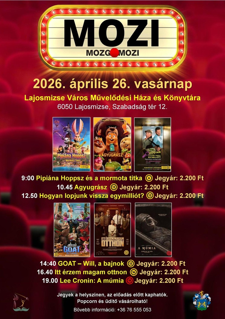 Lajosmizse Mozi 2026 -  Filmvetítések a Művelődési Házban
