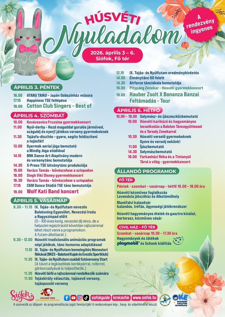 Húsvéti Fesztivál Siófok 2026 - Húsvéti Nyuladalom a Balatonnál