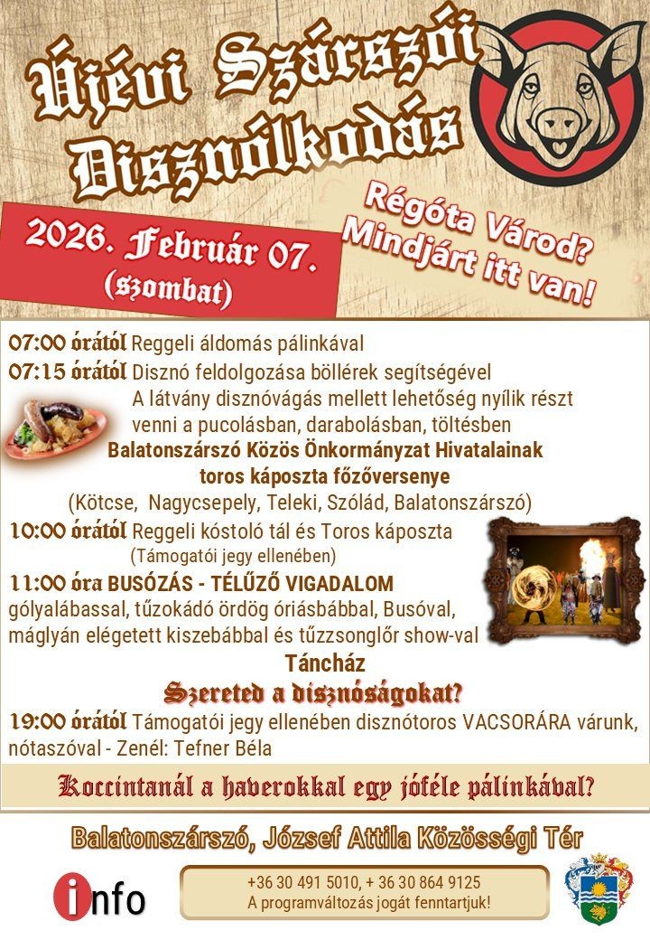 Balatonszárszói disznóvágás 2026. Újévi Szárszói Disznólkodás