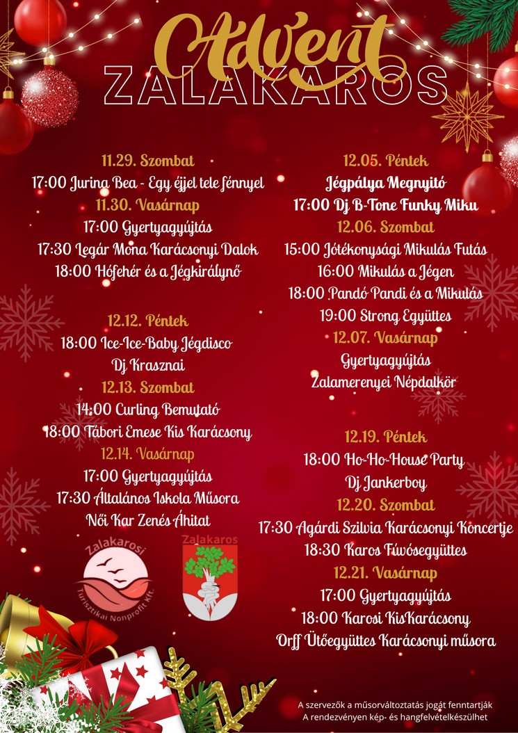 Adventi programok Zalakaros 2025