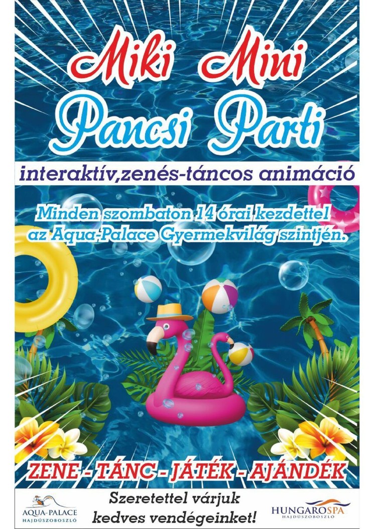 Hungarospa gyerekprogram 2025. Miki Mini Partik egész évben az Aqua-Palace Élményfürdőben