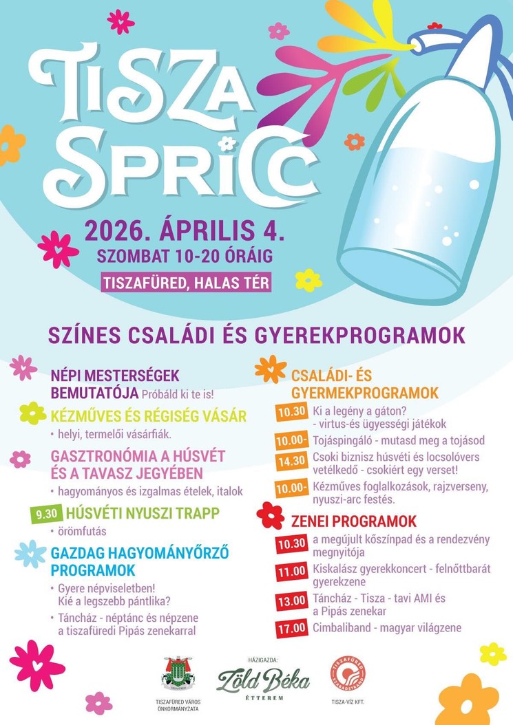 Tavasz Tiszafüred 2026 - Tisza Spricc - Húsvéti programok az egész családnak