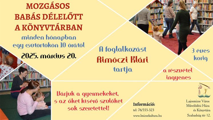 Lajosmizse könyvtár program 2025. Mozgásos babás délelőtt