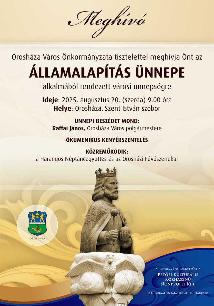 Városi ünnepség Orosházán az Államalapítás alkalmából 2025