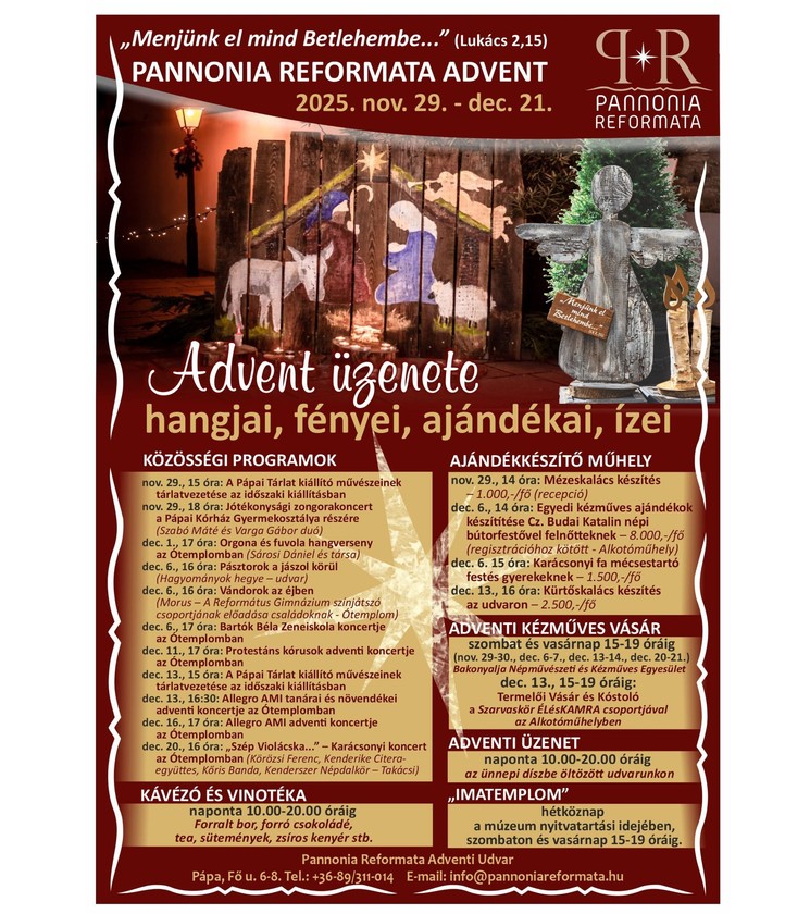 Advent Pápa 2025. Adventi vásár, koncert és kézműves foglalkozás a Pannonia Reformata Múzeumban