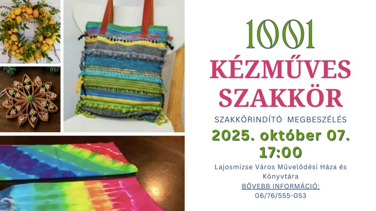 Kézműves foglalkozás Lajosmizse 2025. Szakkörök gyerekeknek és felnőtteknek