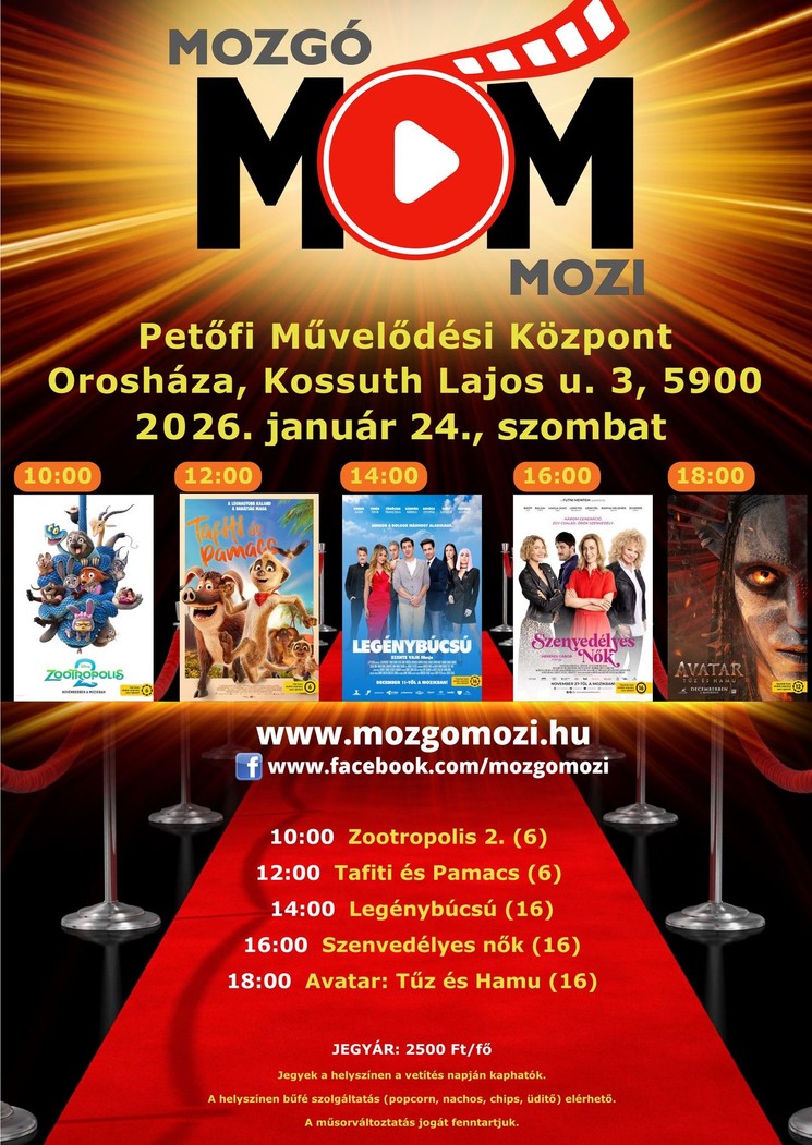 Orosháza Mozi 2026. MozgóMozi a Petőfi Művelődési Központban
