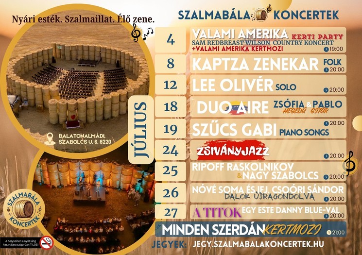 Balatonalmádi Nyár 2025. Különleges koncert- és filmélmények a szalmabálák között