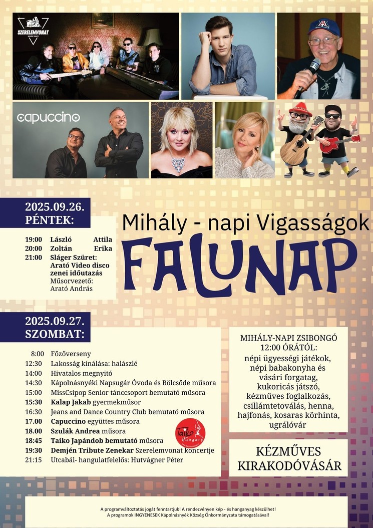 Falunap Kápolnásnyék 2025. Mihály-napi Vigasságok