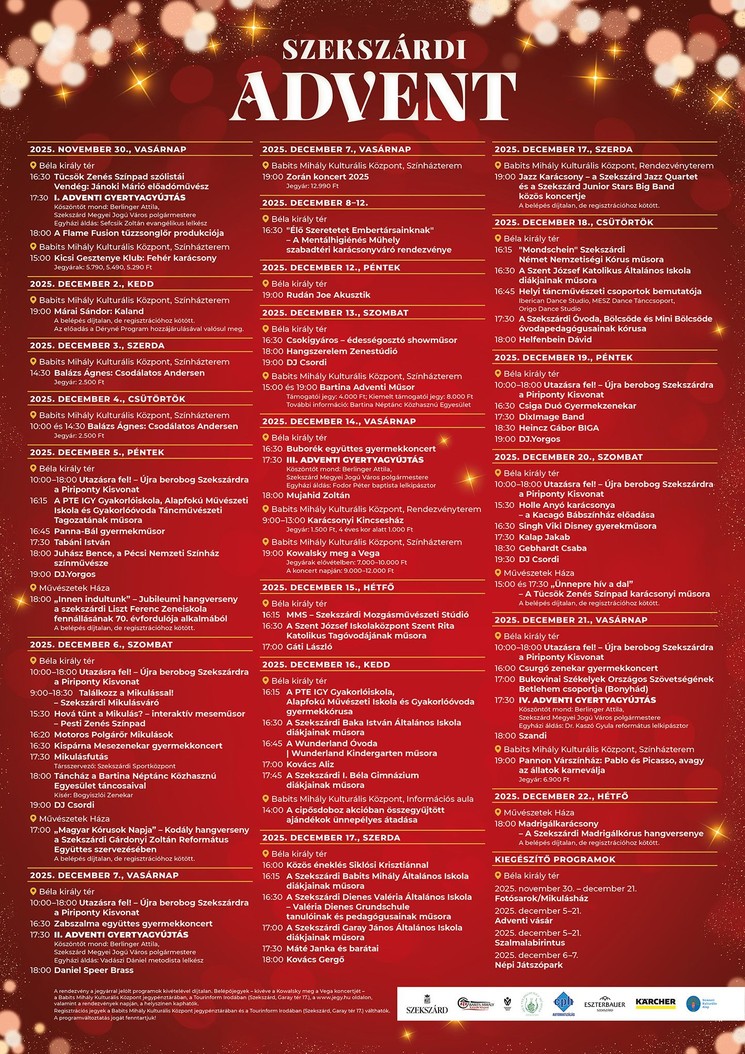 Szekszárd advent 2025. Ünnepvárás lélekmelengető programokkal Szekszárdon