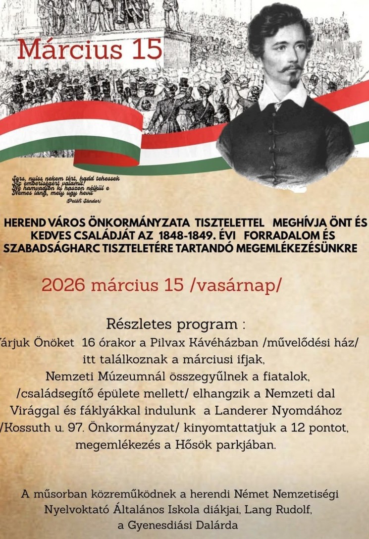 2026. március 15. Herend - Fáklyás felvonulás és megemlékezés az 1848/49-es forradalom és szabadságharc tiszteletére