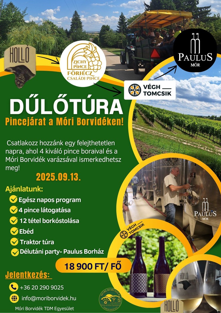 Dűlőtúra Mór 2025. Pincejárat a Móri Borvidéken!