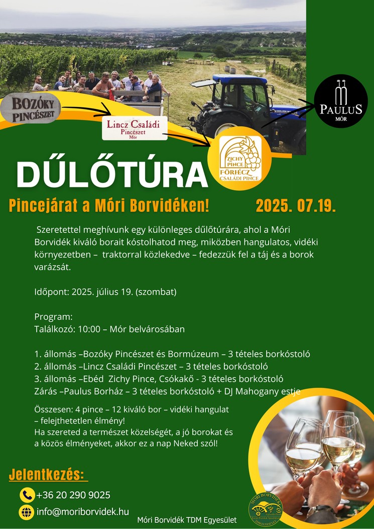 Dűlőtúra Mór 2025. Pincejárat a Móri Borvidéken!