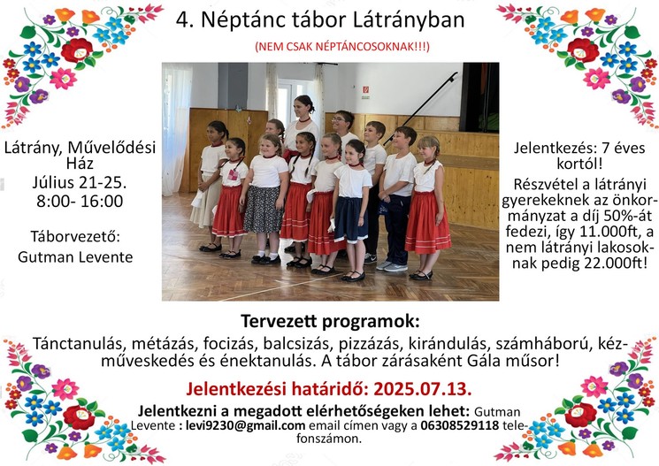 Látrány tábor 2025. Táborok gyerekeknek a nyári szünidőben