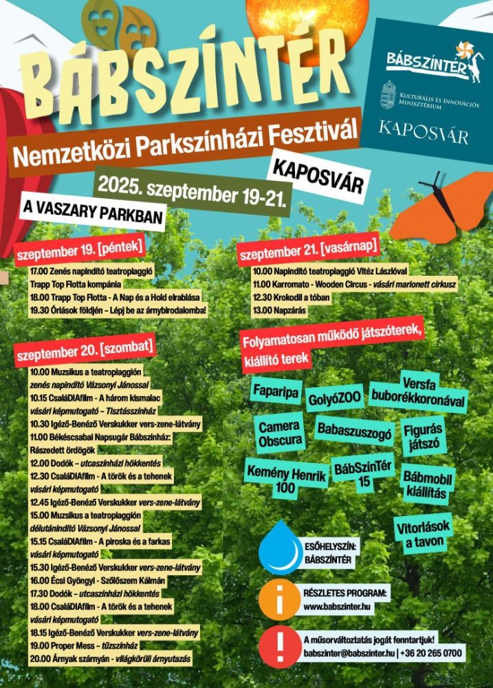 Parkszínház Kaposvár 2025. BábSzínTér Nemzetközi Parkszínházi Fesztivál