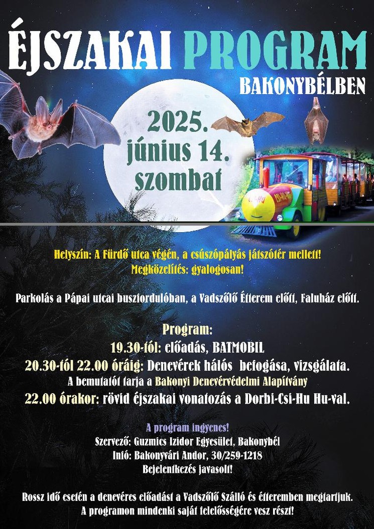 Denevér éjszaka 2025. Éjszakai program Bakonybélben