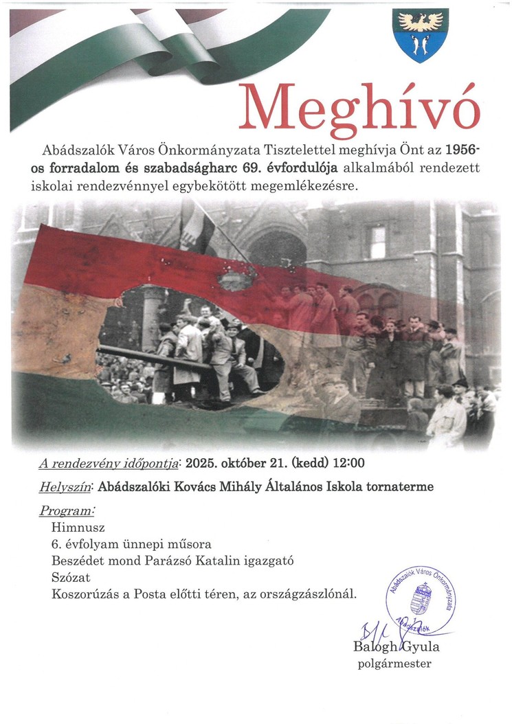 2025. október 23. Abádszalók. 1956 - Emlékezés a hősökre