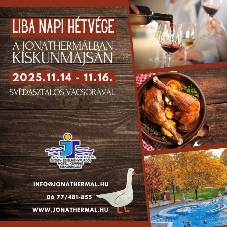 Márton-napi Borvacsora wellness szállással Kiskunmajsán, a Jonathermál Motelben