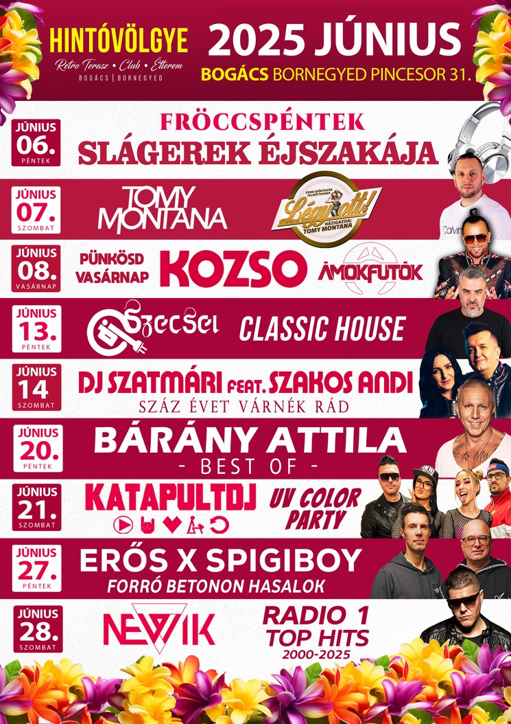 Hintóvölgye Retro Terasz Club & Étterem programok 2025 Bogács
