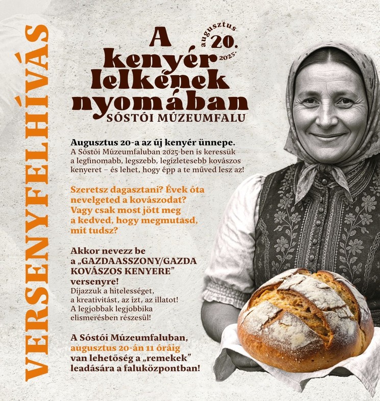 Kenyérsütő verseny 2025 Nyíregyháza. Gazdasszony / Gazda kovászos kenyere verseny a Múzeumfaluban