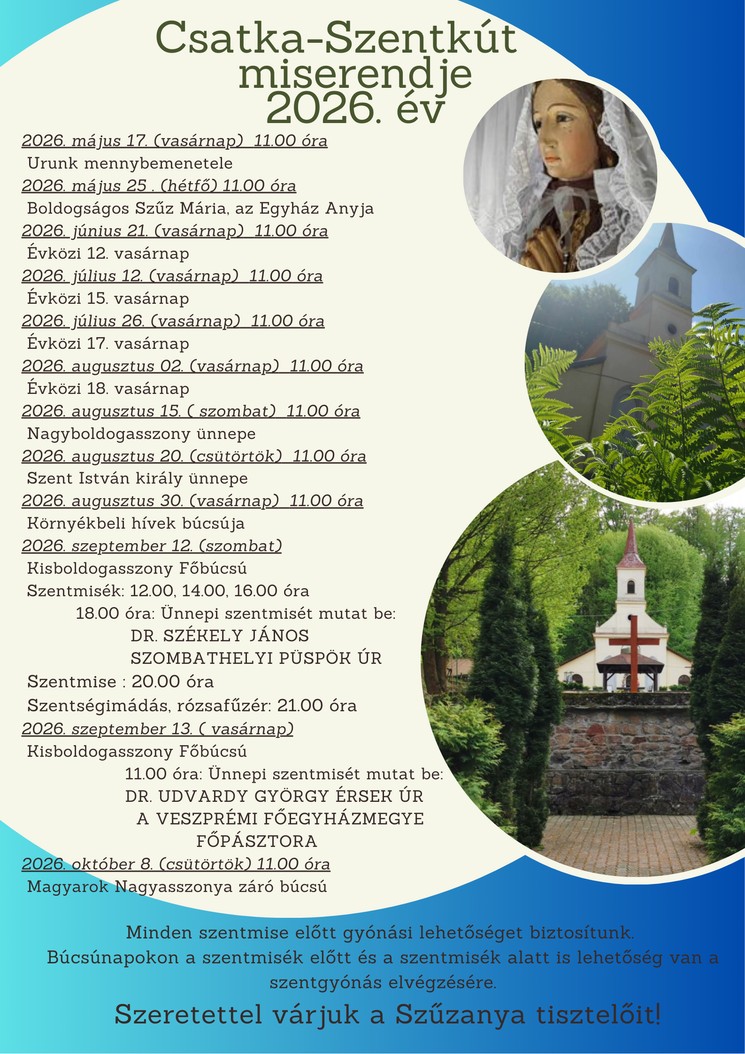 Csatkai Búcsú és miserend 2026