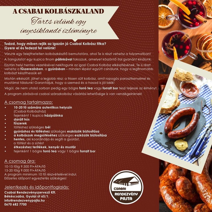 Csabai Kolbászkaland 2026. Készítsd el saját kezűleg az igazi Csabai Kolbászt!