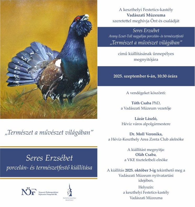 Természet és művészet, Seres Erzsébet porcelán- és természetfestő kiállítása a Vadászati Múzeumban Keszthelyen