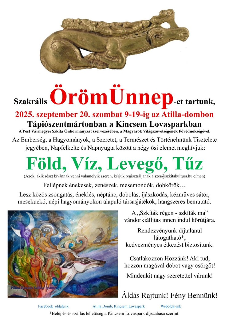 Attila-domb programok 2025 Tápiószentmárton. Szakrális Örömünnep a Kincsem Lovasparkban