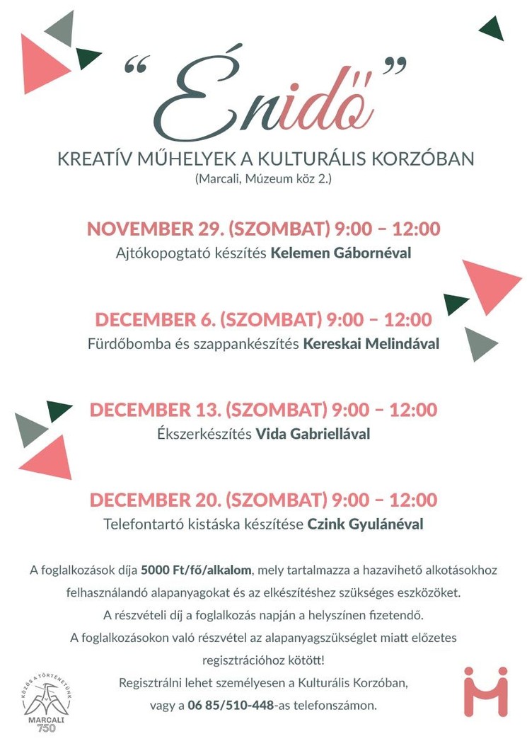 Kreatív programok Marcali 2025. "Énidő" kreatív műhely foglalkozások a Kulturális Központban