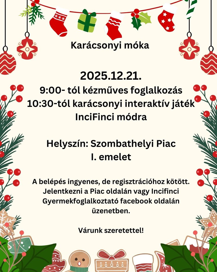 Karácsonyi kézműves foglalkozás 2025 Szombathely. Karácsonyi móka a szombathelyi Piacon!