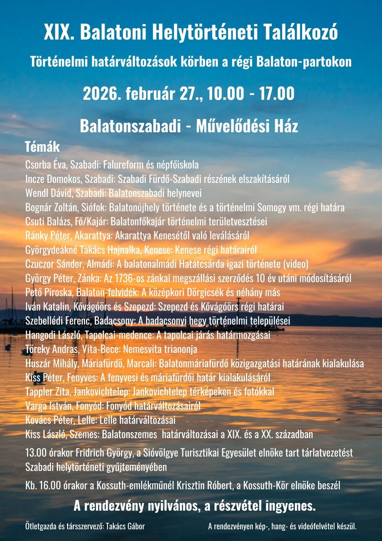 Balatoni Helytörténeti Találkozó 2026 Balatonszabadi