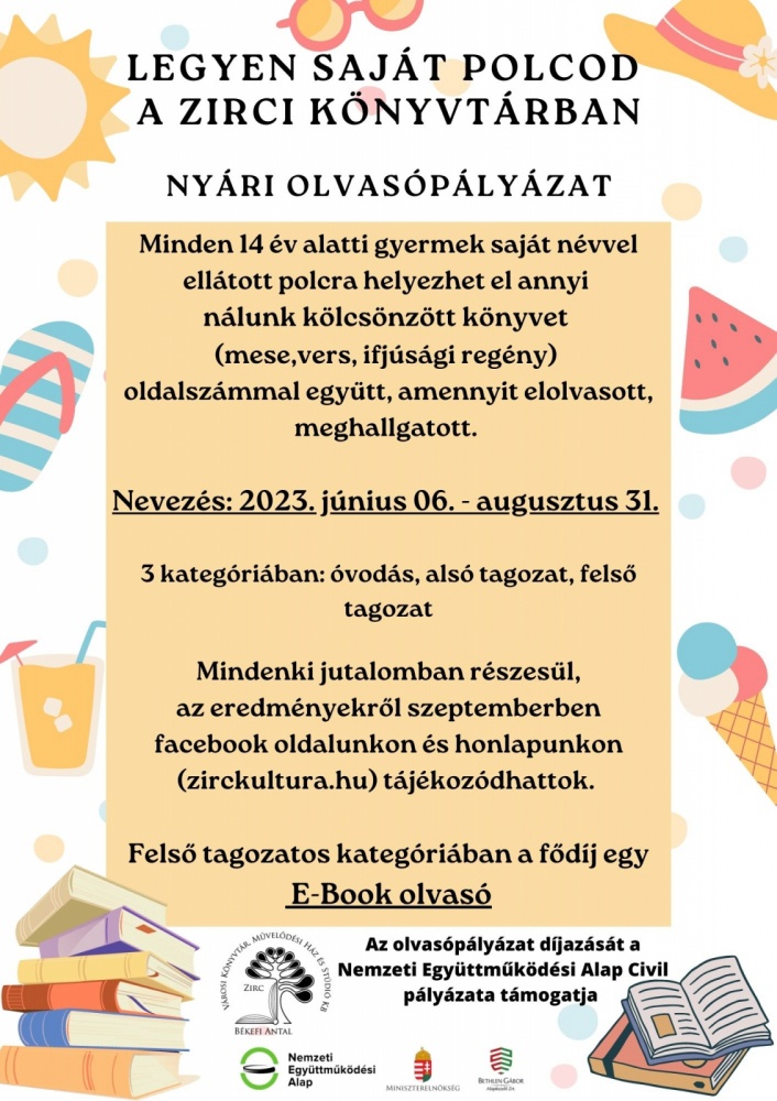 Olvasópályázat Zircen, a Békefi Antal Városi Könyvtárban 2023