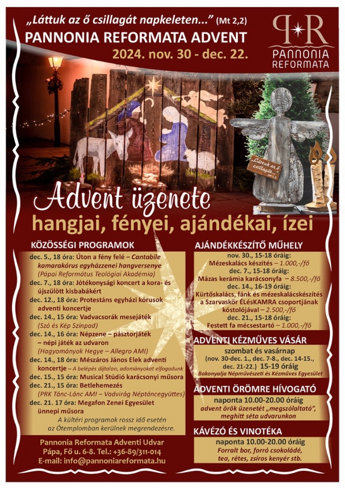 Advent Pápa 2024. Adventi vásár, koncert és kézműves foglalkozás a Pannonia Reformata Múzeumban