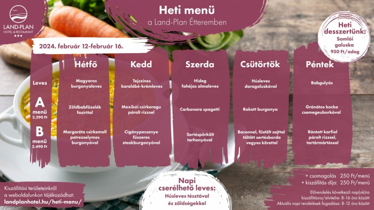 Heti menü Győrben a Land-Plan Étteremben