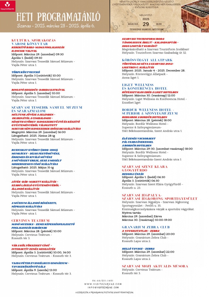 Szarvasi programok 2023. Események, rendezvények, fesztiválok