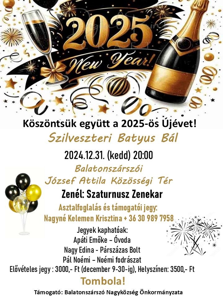 Szilveszteri batyus bál Balatonszárszó 2024