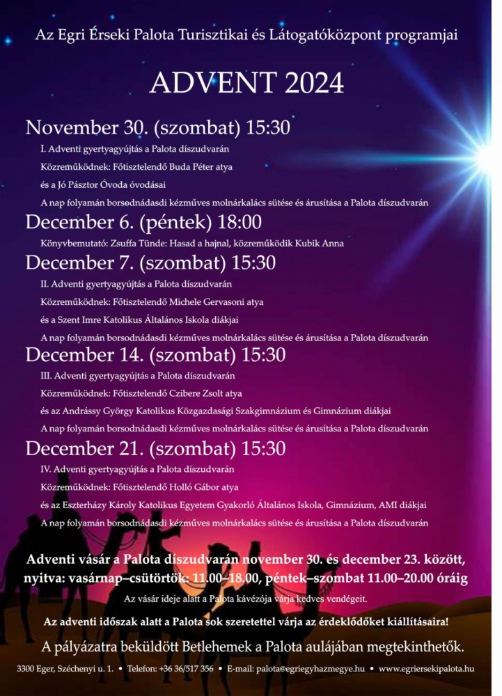 Advent az Egri Érseki Palotában 2024. Ünnepi gyertyagyújtások és adventi vásár