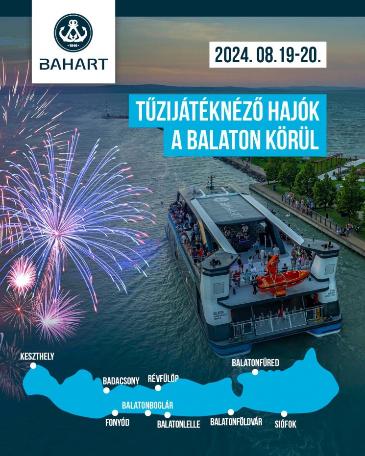 Siófok tűzijátéknéző hajó 2024. augusztus 20. Fedélzetéről a balatonfüredi tűzijáték tekinthető meg!